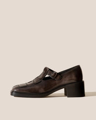 Hereu Heels | POBLA HEELED - Brushed Interwoven T-Bar Loafer - Women