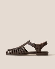 Hereu Sandals | ALARO EMBOSSED VEG-TAN - Square-Toe T-bar Sandal - Women
