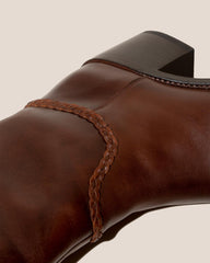 Hereu Boots | CALOBRA - Heeled Square-Toe Braided Detail Knee-High Boot - Women