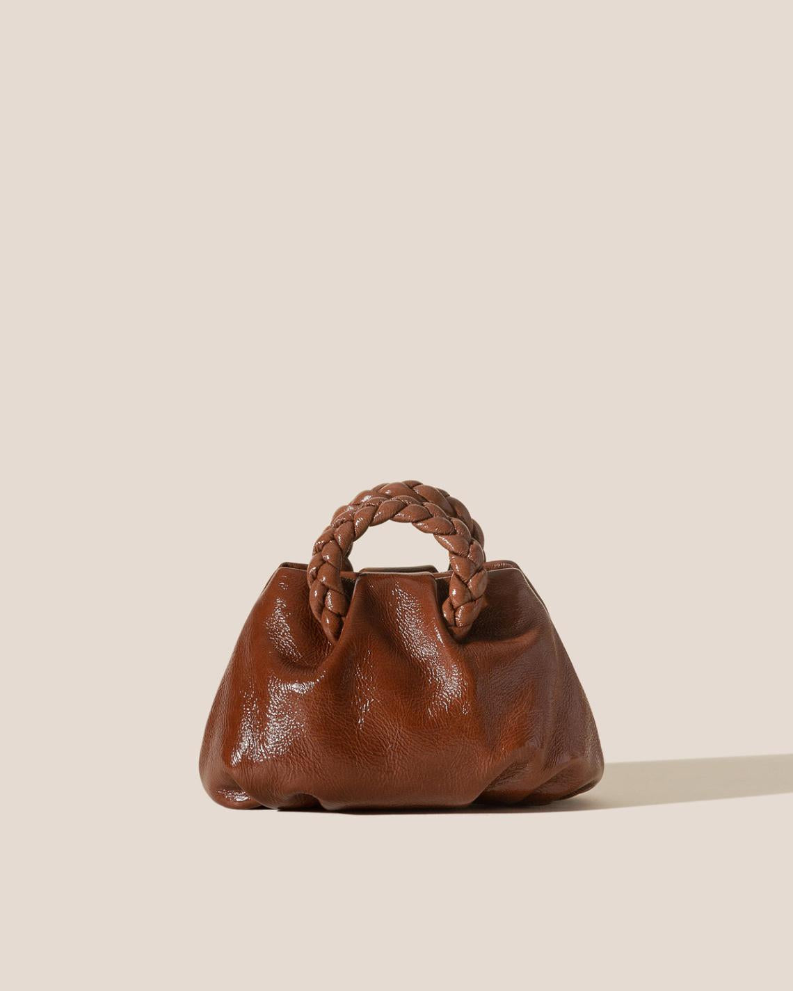 Hereu Crossbody Bags | BOMBON CRINKLED GLOSSY - Small Plaited-handle Leather Crossbody Bag - Women