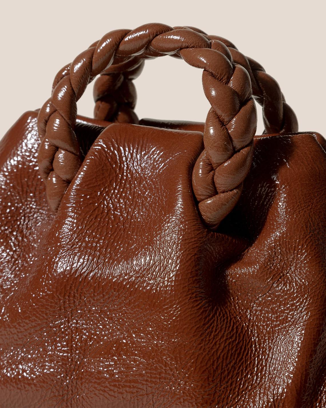 Hereu Crossbody Bags | BOMBON CRINKLED GLOSSY - Small Plaited-handle Leather Crossbody Bag - Women