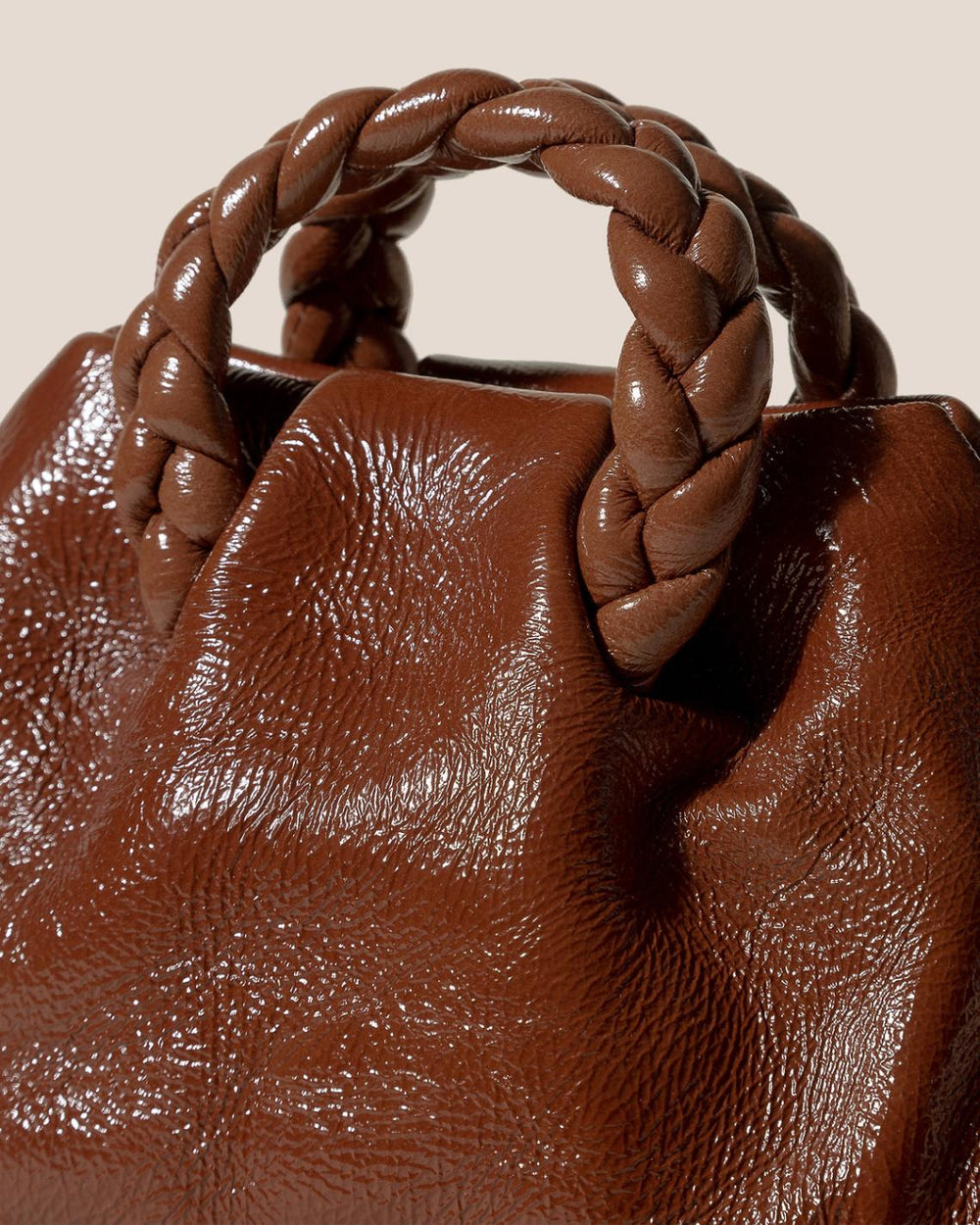 Hereu Crossbody Bags | BOMBON CRINKLED GLOSSY - Small Plaited-handle Leather Crossbody Bag - Women