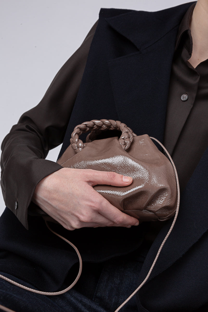 Hereu Crossbody Bags | BOMBON CRINKLED GLOSSY - Small Plaited-handle Leather Crossbody Bag - Women