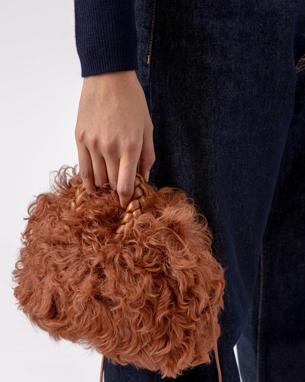 Hereu Crossbody Bags | BOMBON LONG HAIR SHEARLING - Small Plaited-handle Crossbody Bag - Women