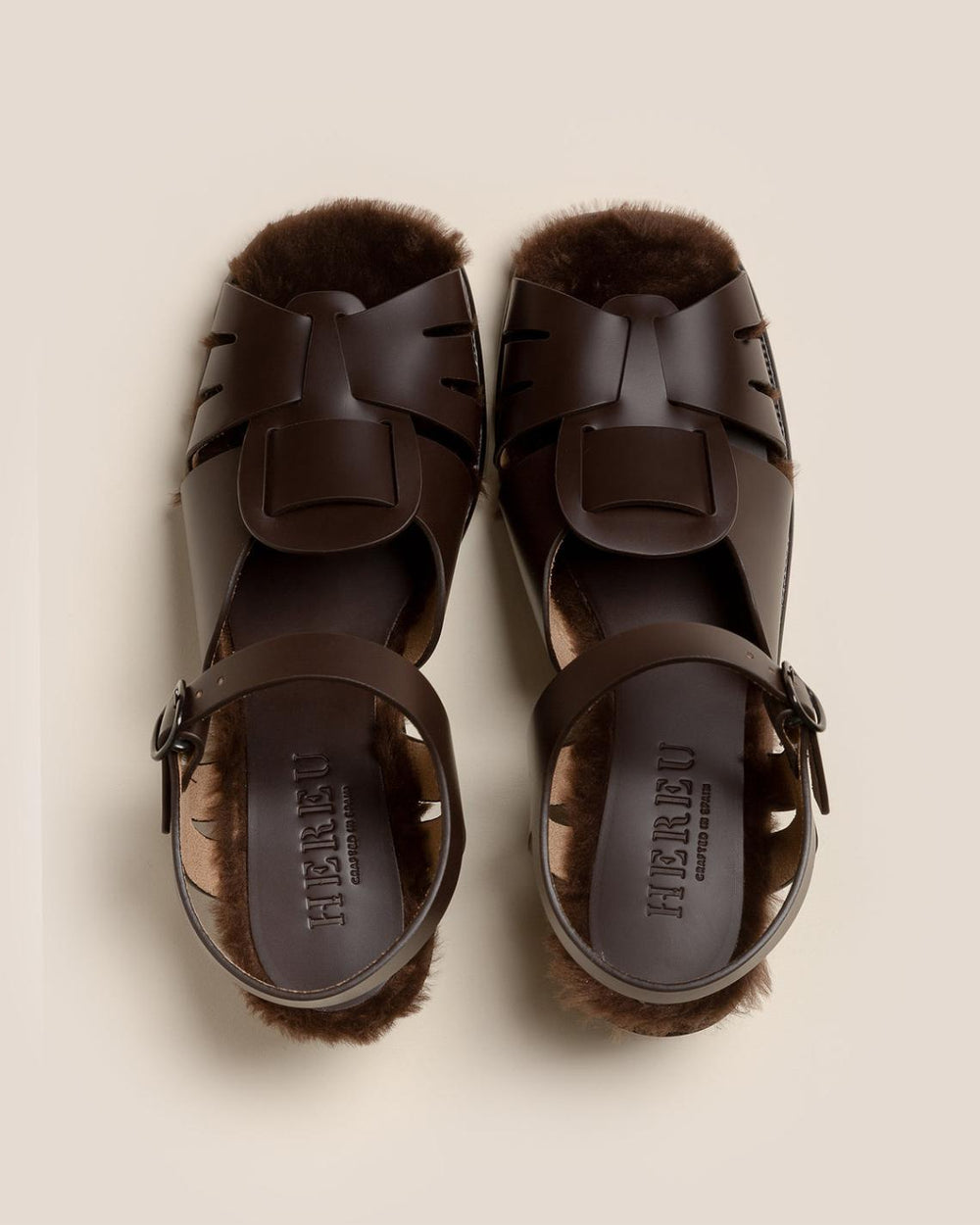 Hereu Heels | ANCORA SQUARED HEELED SHEARLING - Open-Toe Fisherman Sandal - Women