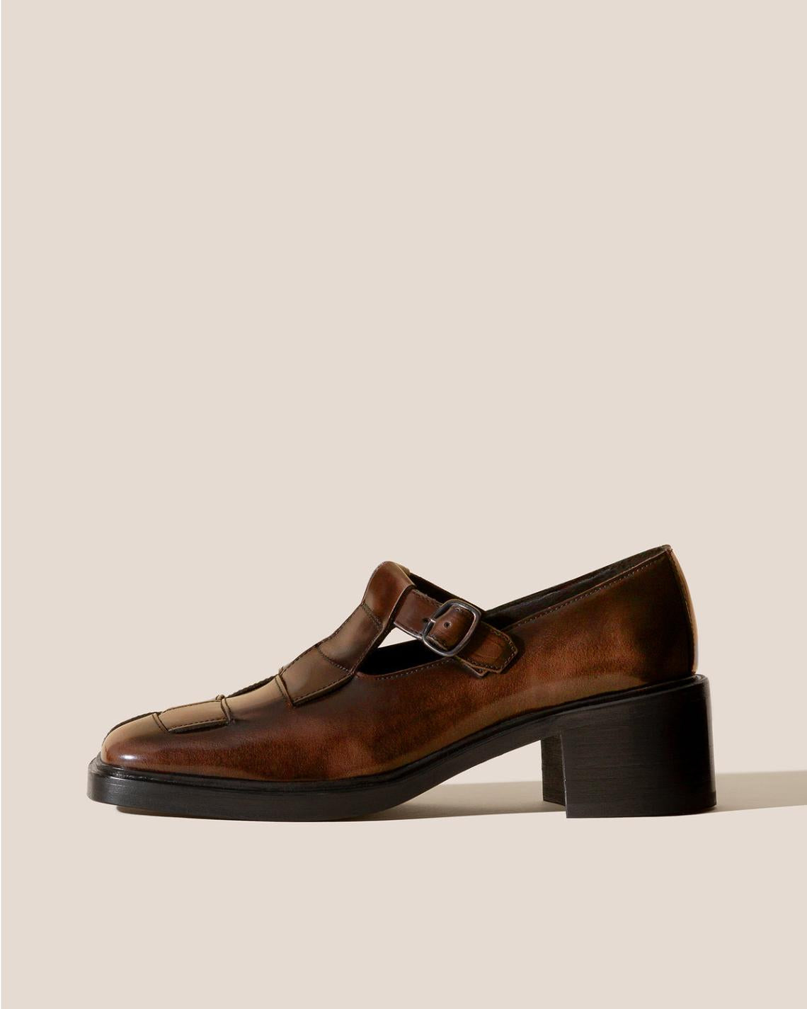 Hereu Heels | POBLA HEELED - Brushed Interwoven T-Bar Loafer - Women