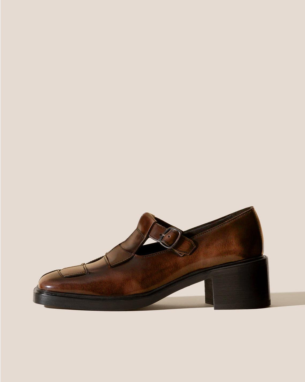 Hereu Heels | POBLA HEELED - Brushed Interwoven T-Bar Loafer - Women