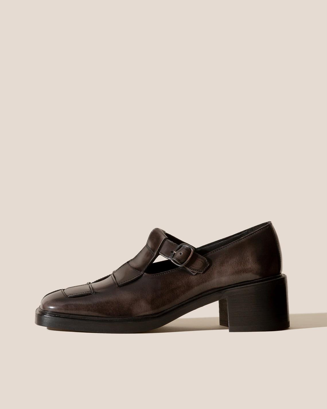 Hereu Heels | POBLA HEELED - Brushed Interwoven T-Bar Loafer - Women