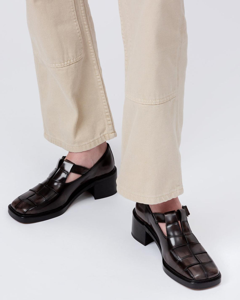 Hereu Heels | POBLA HEELED - Brushed Interwoven T-Bar Loafer - Women