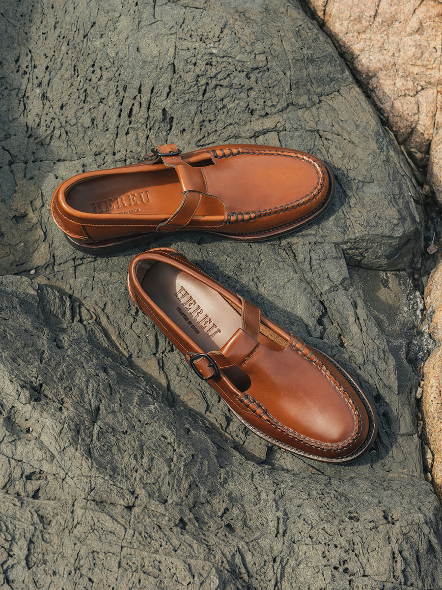 Hereu Loafers | ALBER - T-bar Loafer-reddish-tan - Women