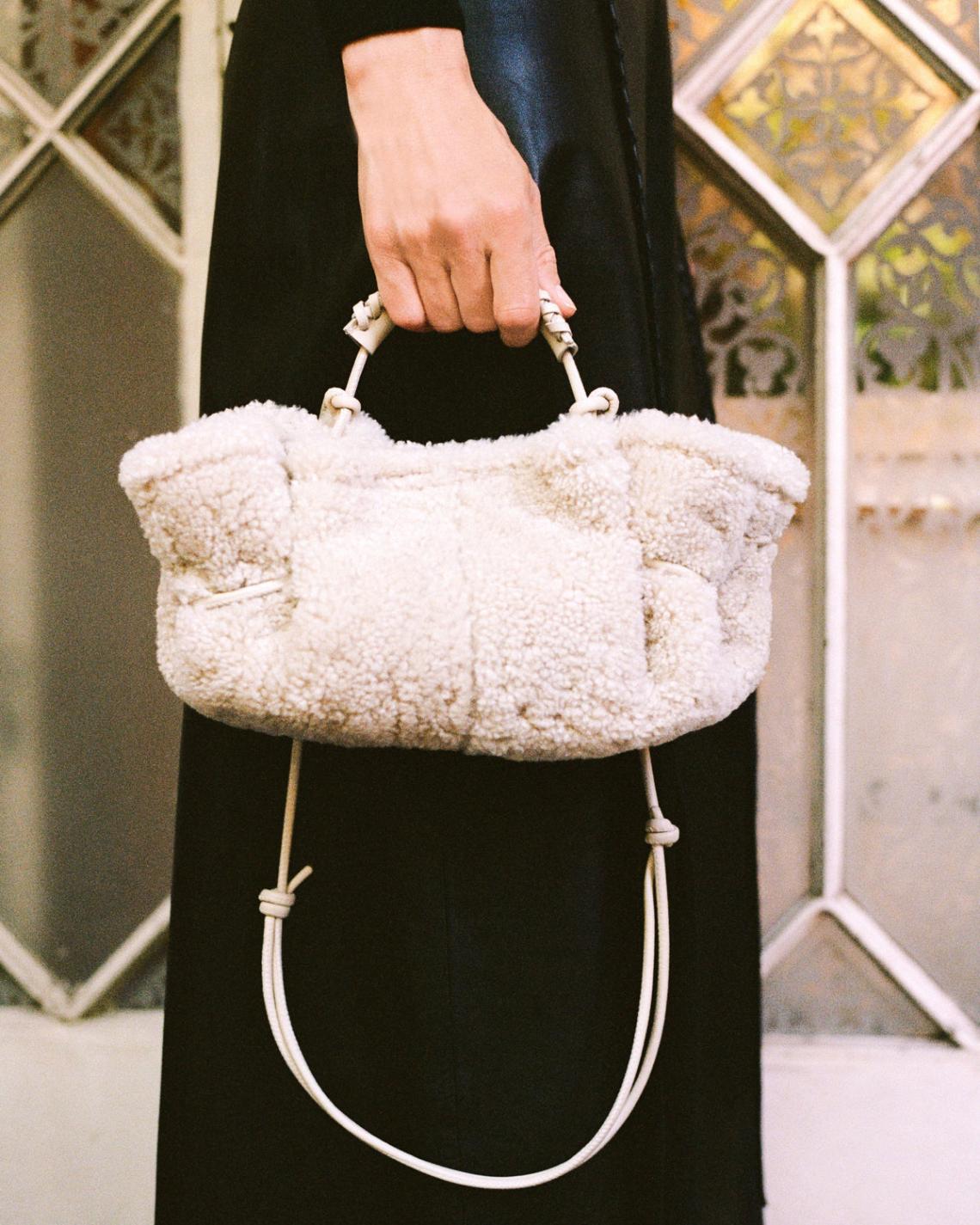 Hereu Mini Bags | ARTA MINI CURLY SHEARLING - Pleated Crossbody Bag - Women