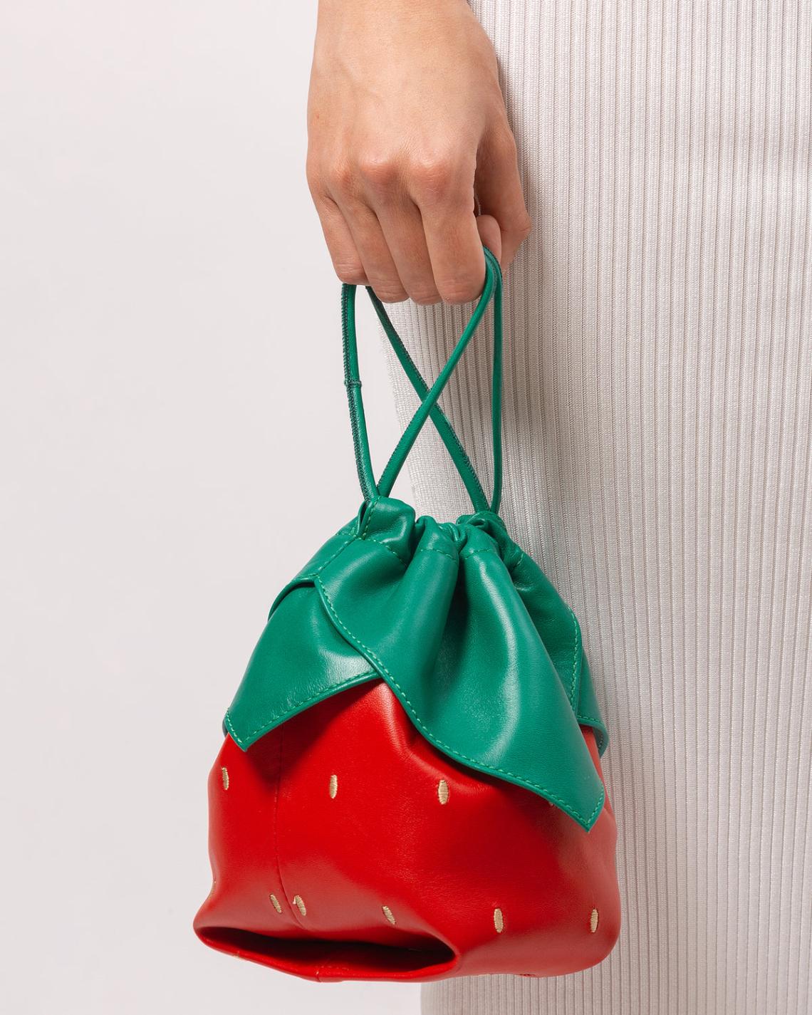 Hereu Mini Bags | DUIXA - Strawberry-Shaped Leather Drawstring Bag - Women