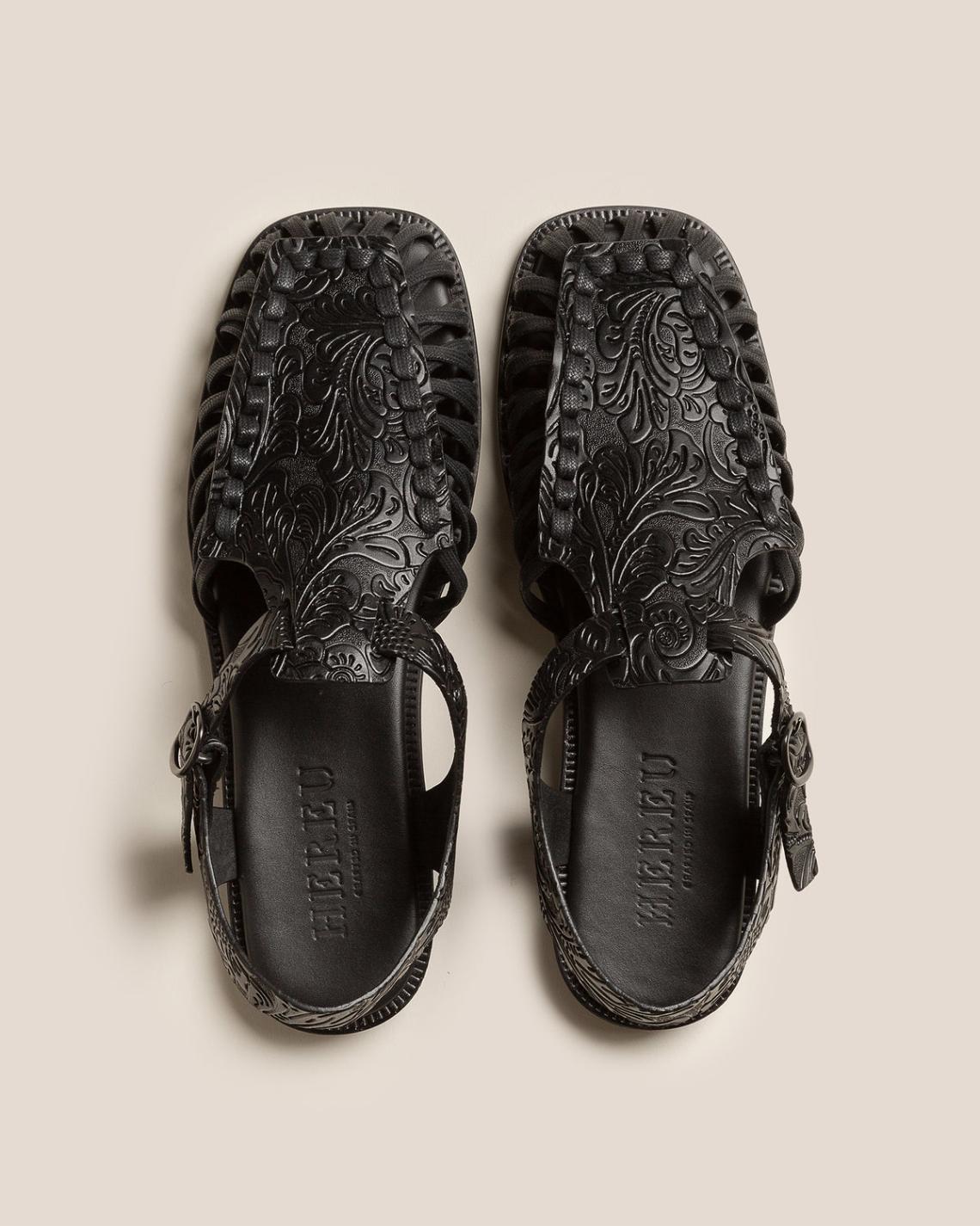 Hereu Sandals | ALARO EMBOSSED VEG-TAN - Square-Toe T-bar Sandal - Women